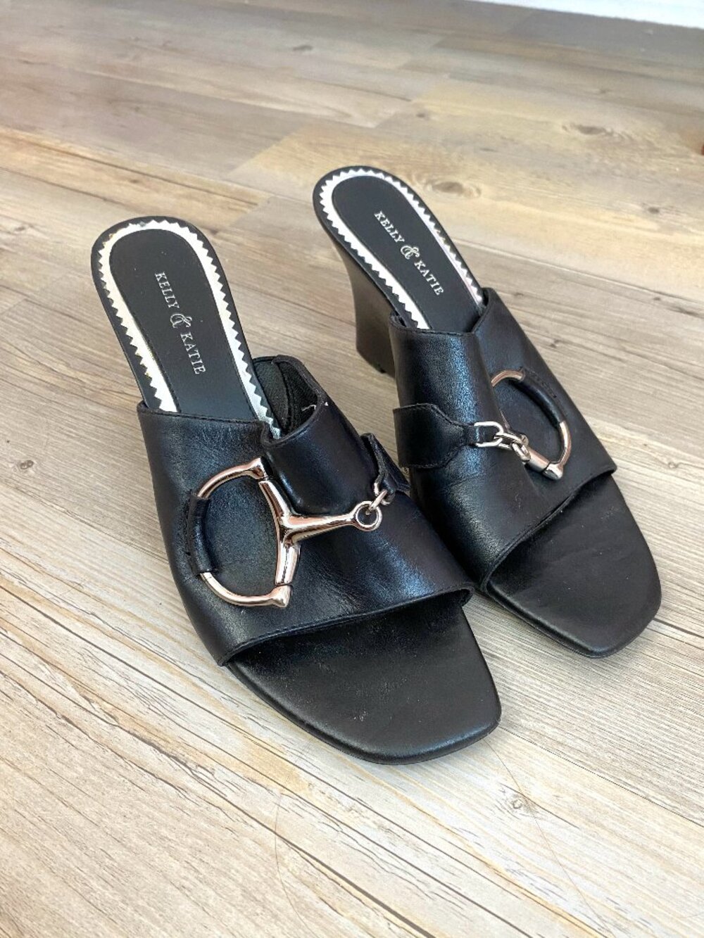 Kelly & Katie Black Buckle Detail Wedges Size 9